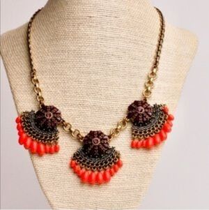 J Crew Purple Orange Art Deco Boho Bib Necklace